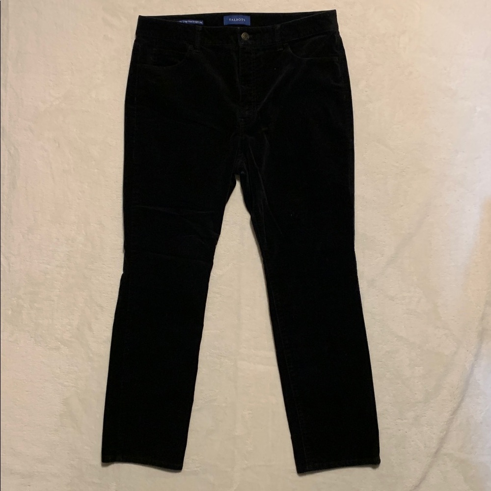 Talbot Women's Pants 12P black Velour Straight Leg high Rise